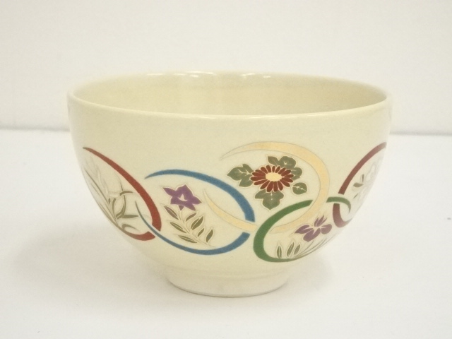 道具 ] - 道具 京焼 加藤昌山造 色絵扇面四季草花茶碗（箱付